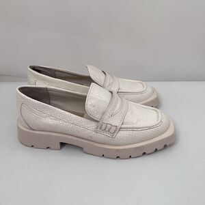 Dolce Vita Loafers Elias Flat Ivory Embossed Leather Square Toe Preppy Funky 6